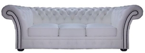 Casa Padrino Chesterfield Echtleder 3er Sofa Wei� 210 x 90 x H. 80 cm - Luxus Kollektion