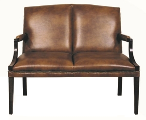 Casa Padrino 2er Sitzbank mit Armlehnen Braun / Schwarz 120 x 60 x H. 100 cm - Echtleder M�bel