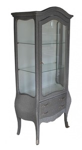 Casa Padrino Barock Vitrine in Grau/Silber Glitzerlook - Vitrinenschrank - Wohnzimmerschrank