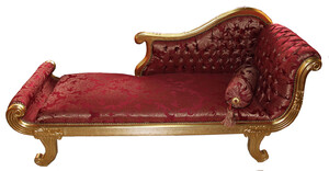Casa Padrino Barock Chaiselongue Modell XXL Bordeaux Rot Muster / Gold- Antik Stil - Recamiere Wohnzimmer Mbel