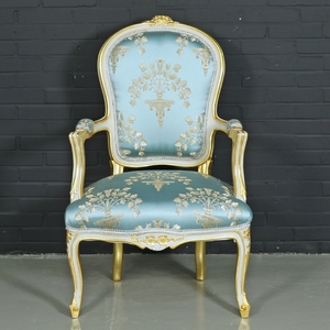 Casa Padrino Barock Salon Stuhl Medaillon Mod1 mit Armlehnen Hellt�rkis / Gold - Antikstil Stuhl