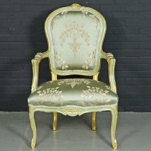 Casa Padrino Barock Salon Stuhl Medaillon Mod1 mit Armlehnen Hellgr�n / Gold - Antikstil Stuhl