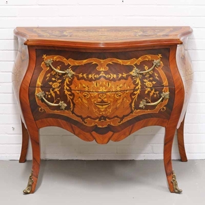 Casa Padrino Barock Kommode mit 2 Schubladen in mahaginibraun Intarsien / messing 100 x 55 x H. 85 cm - Barockstil M�bel