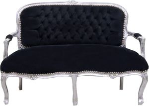 Casa Padrino Barock Kinder Sitzbank Schwarz / Silber 90 x 38 x H. 67 cm - Antik Stil Kindermbel