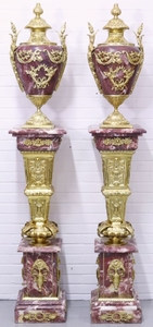 Casa Padrino Barock Vasen mit Marmor Sulen Set Rot / Gold 30 x 30 x H. 180 cm - Edel & Prunkvoll