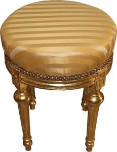 Casa Padrino Barock Sitzhocker - Rundhocker Gold Creme Streifen / Gold - Barock Hocker M�bel