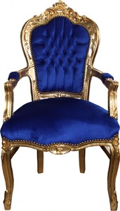 Casa Padrino Barock Esszimmerstuhl Blau / Gold mit Armlehnen - Stuhl - Barockstuhl - M�bel