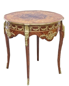 Casa Padrino Barock Beistelltisch Mahagoni Intarsien / Gold H78 x 76 cm - Ludwig XVI Antik Stil Tisch - M�bel