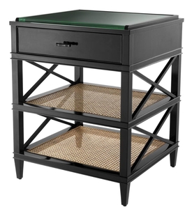 Casa Padrino Luxus Beistelltisch mit Schublade und Regal Schwarz / Naturfarben / Bronze 60 x 56 x H. 76 cm - Hotel M�bel