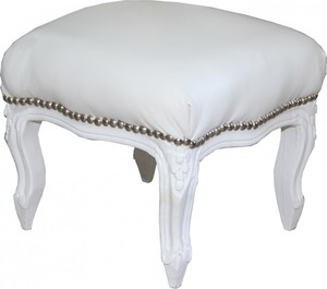 Casa Padrino Barock Fu�hocker Wei� / Wei� Lederoptik - Hocker M�bel 