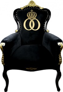 Pomp��s by Casa Padrino Luxus Barock Sessel Bergere Schwarz / Gold mit Goldkrone - Pomp��ser Barock Sessel designed by Harald Gl��ckler