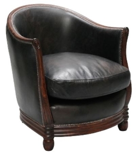 Casa Padrino Luxus Sessel Schwarz / Dunkelbraun 65 x 74 x H. 74 cm - Echtleder Wohnzimmermbel