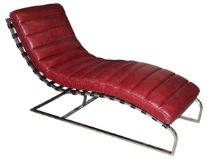 Casa Padrino Luxus Echtleder Lounge  Sessel / Liege Rot 140 x 59 x H. 82 cm - Leder Art Deco Relax Sessel