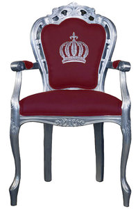 Pomps by Casa Padrino Luxus Barock Esszimmerstuhl mit Armlehnen Weinrot / Silber - Pompser Barock Stuhl designed by Harald Glckler