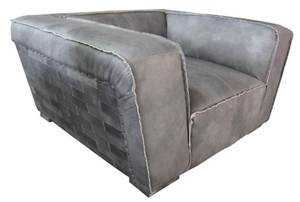 Casa Padrino Echtleder Sessel Grau 131 x 110 x H. 67 cm - Luxus Leder M�bel