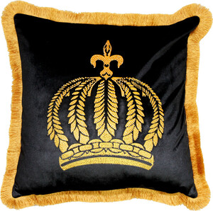 Harald Gl��ckler Luxus Deko Kissen Pomp��s by Casa Padrino Schwarz / Gold Krone mit Strass Steinen - Gl��ckler Kissen AAA