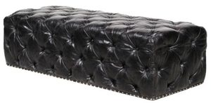 Casa Padrino Chesterfield Echtleder Fu�hocker Vintage Schwarz 140 x 60 x H. 42 cm - Luxus Qualit�t