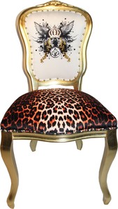 Pomp��s by Casa Padrino Luxus Barock Esszimmer Stuhl Leopard / Wei� / Gold Glitzerkrone & Engelsfl�gel - Pomp��ser Barock Stuhl designed by Harald Gl��ckler
