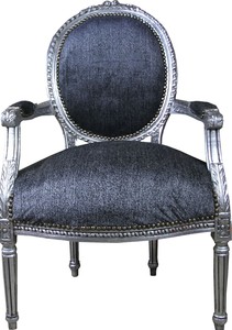 Casa Padrino Barock Medaillon Salon Stuhl Grau / Antik Silber - Mbel Antik Stil