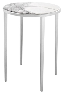 Casa Padrino Luxus Beistelltisch in silber mit weier Marmorplatte  37,5 x H. 58 cm - Wohnzimmermbel