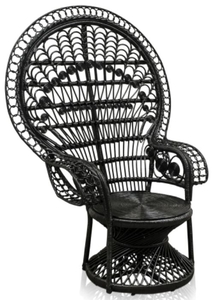 Casa Padrino Luxus Rattan Sessel Schwarz 114 x 80 x H. 150 cm - Vintage M�bel