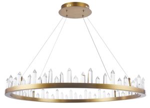 Casa Padrino LED H�ngeleuchte mit messingfarbenem Metallrahmen und Kristallglaszacken  85 x H. 10,4 cm - Wohnzimmerm�bel