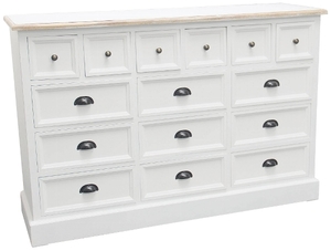 Casa Padrino Landhausstil Apothekerkommode Antik Wei� / Naturfarben 141 x 47 x H. 96 cm - Landhausstil Kommode mit 15 Schubladen