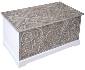 Casa Padrino Landhausstil Truhe Wei / Braun 79 x 42 x H. 46 cm - Handgefertigte Landhausstil Holztruhe  