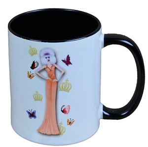 Harald Gl��ckler Pomp��s Tasse Hund mit orangefarbenem Abendkleid - designed by Harald Gl��ckler