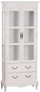Casa Padrino Landhausstil Vitrinenschrank Antik Wei� 70 x 31 x H. 177 cm - Handgefertigte Shabby Chic Vitrine mit 2 Glast�ren und 2 Schubladen