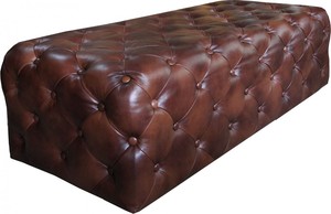 Casa Padrino Luxus Chesterfield Echtleder Fu�hocker Dunkelbraun 140 x 60 x H. 42 cm - Luxus M�bel