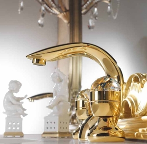 Luxus Bad Zubehr - Jugendstil Retro Waschtisch Armatur Einlochbatterie Gold Serie Cristallo - Made in Italy