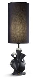 Casa Padrino Luxus Tischleuchte Porzellan Nature Schwarz H54 x 16 cm - Luxus Beleuchtung Tischlampe