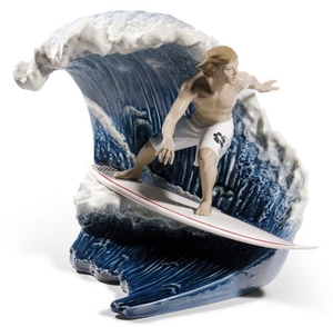 Casa Padrino Luxus Porzellan Surfer auf Welle Mehrfarbig 44 x H. 33 cm - Limited Edition