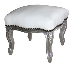 Casa Padrino Barock Fu�hocker Wei� / Silber