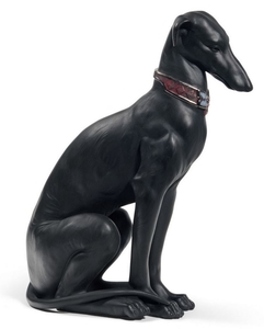 Casa Padrino Luxus Porzellan Skulptur Windhund Schwarz 11 x H. 30 cm - Luxus Qualitt