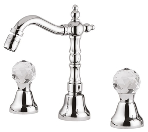 Luxus Waschtisch Armatur mit Swarovski Kristallglas Silber H. 20 cm - Luxus Waschbecken 3-Loch-Armatur