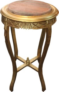 Barock Beistelltisch Rund Gold  B. 40 cm  x H. 68 cm - Massivholz 