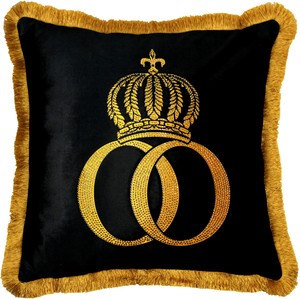 Harald Glckler Pomps Kissen by Casa Padrino - Schwarz / Gold - Krone Deluxe mit Strass Steinen - Luxus Barock Kissen