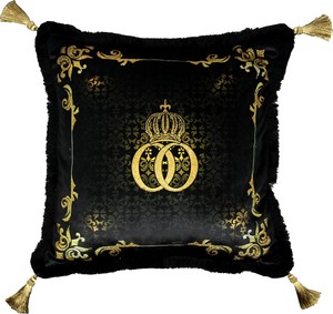 Harald Gl��ckler Pomp��s Kissen by Casa Padrino - Schwarz / Gold Krone Deluxe mit Strass Steinen und Troddeln - Luxus Deko Barock Kissen
