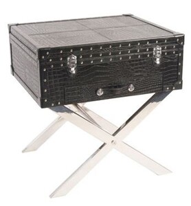 Casa Padrino Koffer Konsole Echtleder schwarz in Croco Optik 50 x 50 x 45 cm - Nachttisch Nachtkonsole 