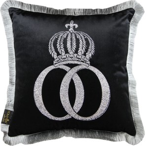 Harald Gl��ckler Pomp��s Kissen by Casa Padrino Schwarz / Silber Krone mit Strass Steinen - Luxus Deko Zierkissen