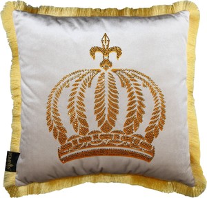 Harald Gl��ckler Pomp��s Kissen by Casa Padrino - Creme / Gold Krone mit Strass Steinen - Luxus Deko Kissen 