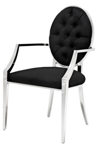 Casa Padrino Luxus Esszimmerstuhl mit Armlehnen Silber / Schwarz 57 x 65 x H. 98 cm - Esszimmerm�bel