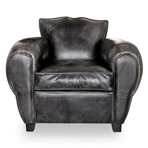 Art Deco Echtleder Sessel Buffalo Leder / Antik-Schwarz - Clubsessel - Lounge Sessel - Vintage