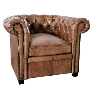 Casa Padrino Chesterfield Echtleder Sessel Braun aus Massivholz - Luxus Wohnzimmermbel
