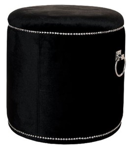 Casa Padrino Luxus Sitzhocker Schwarz / Silber  50 x H. 52 cm - Luxus Rundhocker 