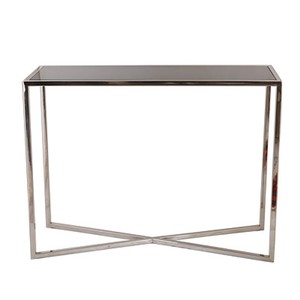 Casa Padrino Designer Konsole Silber 100 x 35 xH. 75 cm - Konsolentisch mit schwarzer Glasplatte