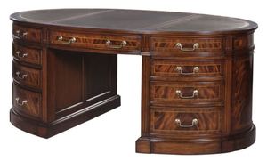 Casa Padrino Luxus Partner Schreibtisch Braun / Gr�n 180 x 102 x H. 76 cm - Mahagoni Doppel Schreibtisch mit 18 Schubladen