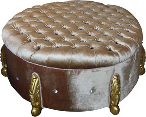 Casa Padrino riesiger Barock Rundhocker in Gold mit Bling Bling Glitzersteinen Durchmesser 107 cm - Luxus Hotel M�bel - Limited Edition